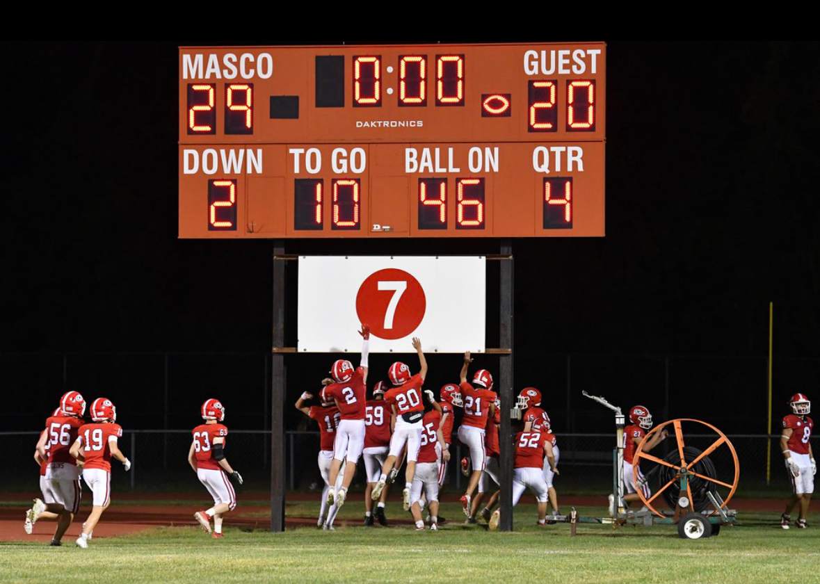 Masco football tradition of hitting the scoreboard after a win.