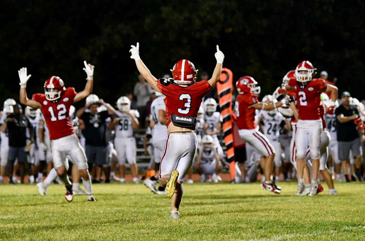 Masco's Lucas Magnifico (12), Ryan Richardson (3), and Liam Ginley (2) celebrating. 