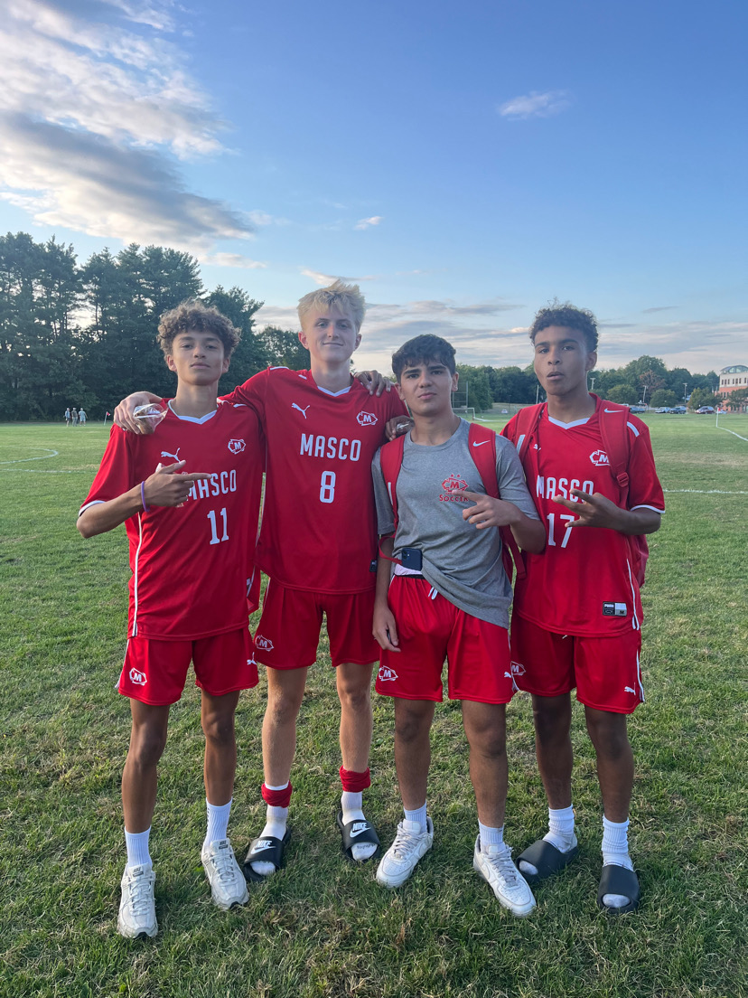 Masco's goal scorers from left to right, Charlie Olson, Jack Fiedler, Gabe Franciosa, and Enzo Nteta