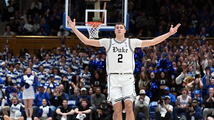 Cooper Flagg celebrates after knocking down a three pointer in the 4th quarter