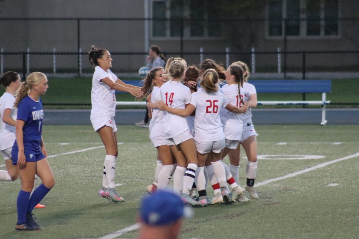 The Chieftains in high spirits after Nelson's goal.