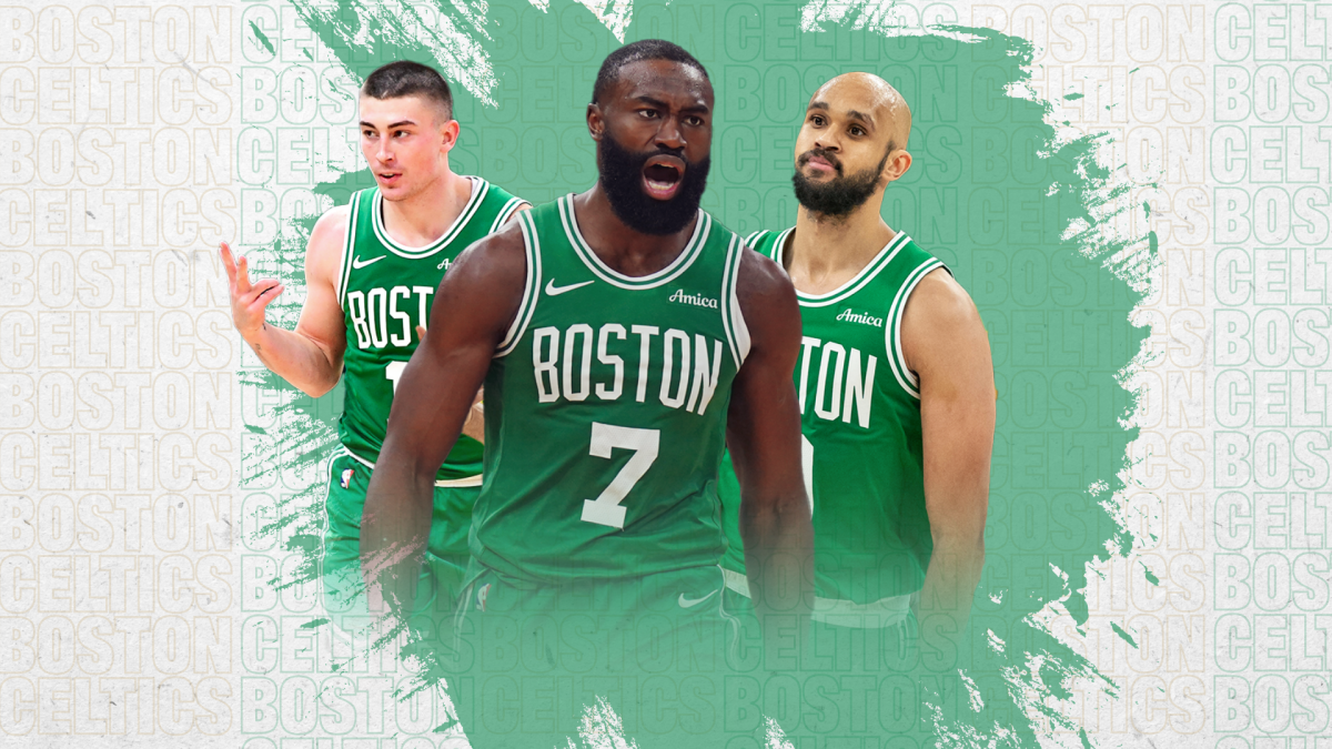 Payton Pritchard (Left) Jaylen Brown (Middle) Derrick White (Right) of the Boston Celtics