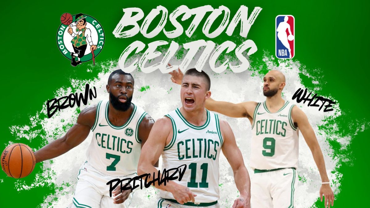 Jaylen Brown (Left), Derrick White (Middle) , Payton Pritchard (Right)