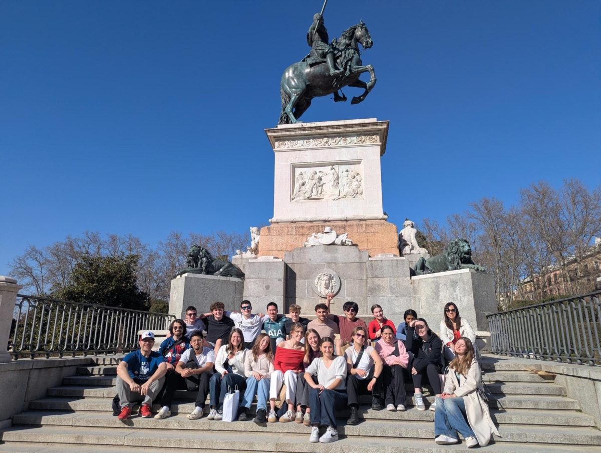 Spanish Exchange students and advisors taking a photo in Madrid, Spain.